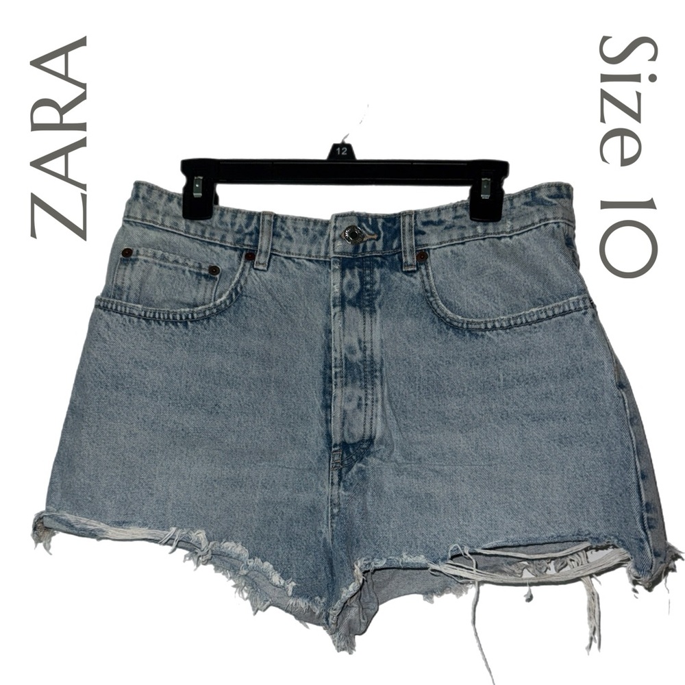 Zara - Distressed High Waisted Denim Shorts - Size 10 - Picture 5 of 5